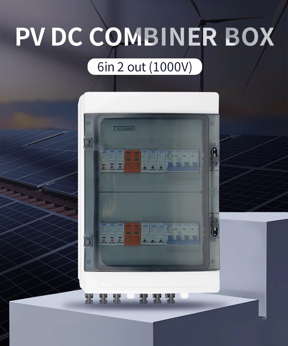 Prewired PV combiner box - 6 in 2 out