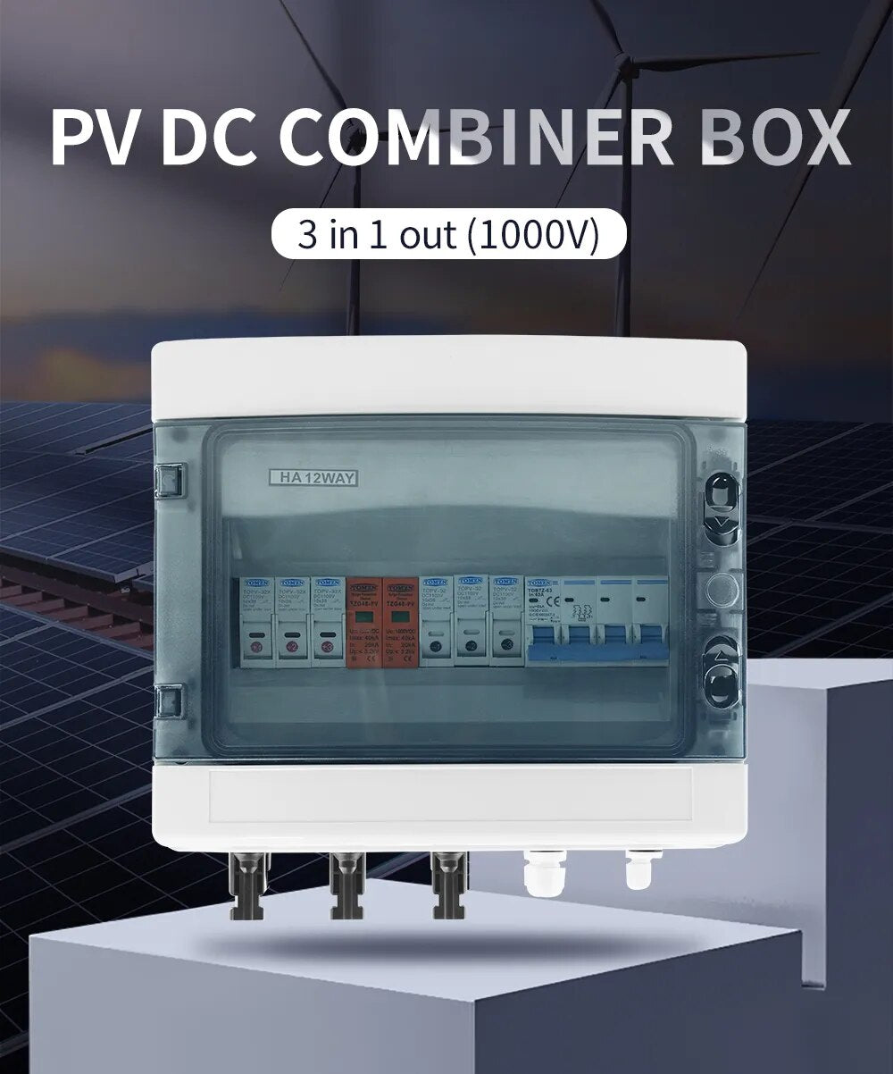 Prewired PV combiner box - 3 in 1 out