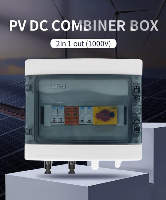 Prewired PV combiner box - 2 in 1 out