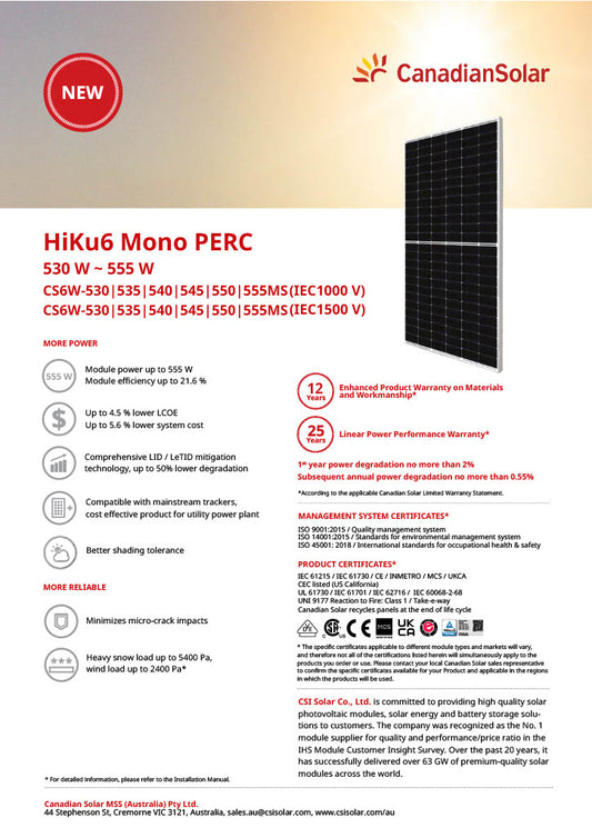 Canadian Solar Mono Solar Panel 550 watt